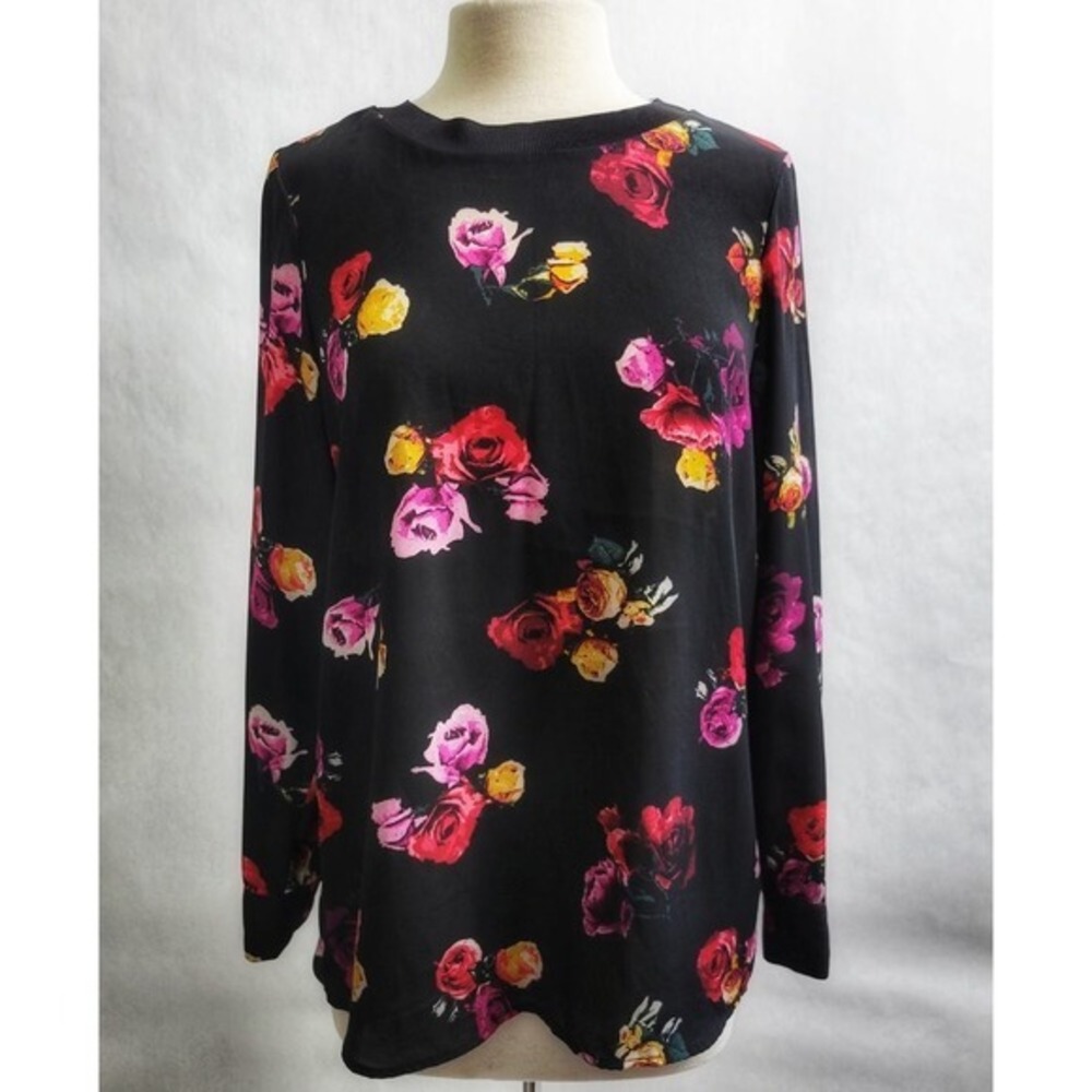 Black Rose Floral Print‎ Long Sleeve Top Women's Size M - Picture 5 of 5